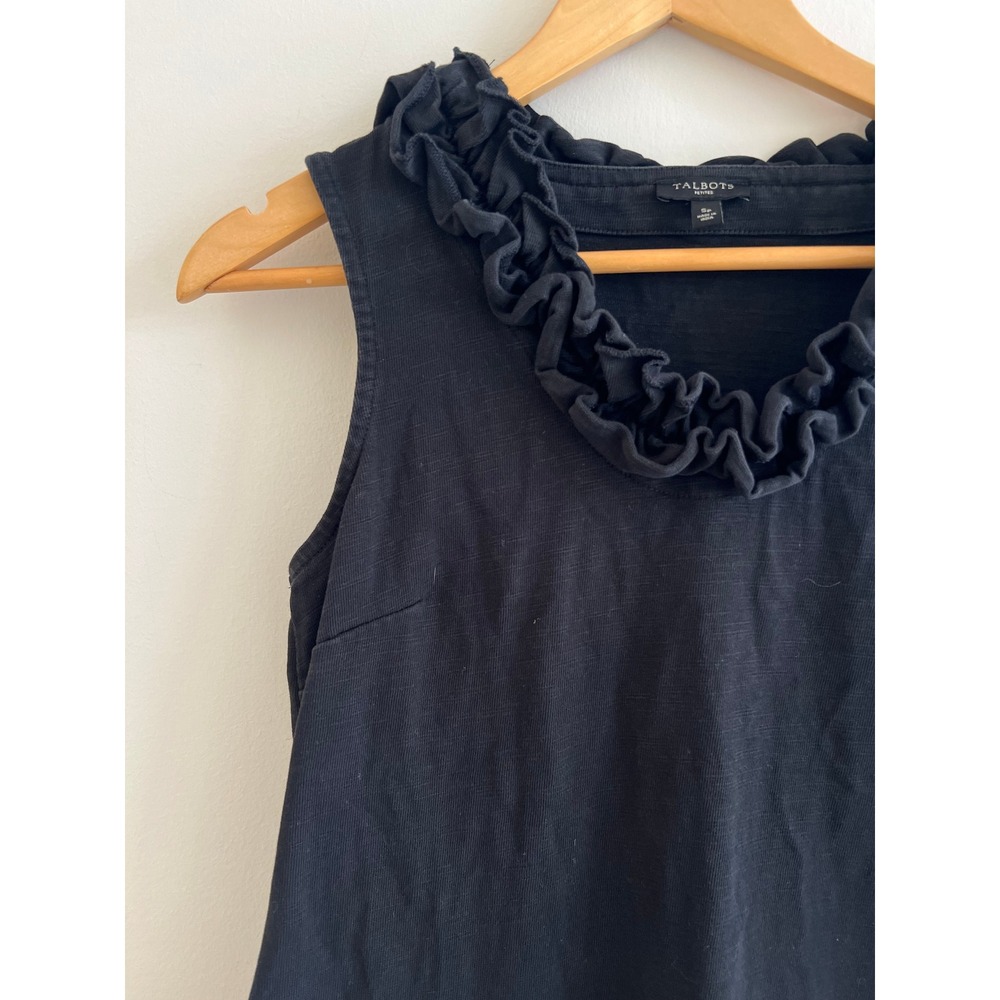 Talbots Petite Small Black Ruffle Neck Shift Dress LBD Classic Minimalist Office - Picture 4 of 8